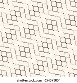 Vector seamless pattern, thin diagonal wavy lines. Subtle texture of mesh, fishnet, lace, weaving, smooth grid. Monochrome geometric background. Design for prints, fabric, furniture, textile, package