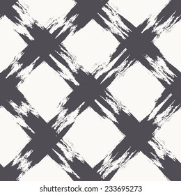 Vector seamless pattern with thin rhombuses. Abstract background made using of brush smears. Monochrome hand drawn texture