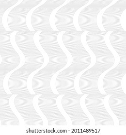 Vector seamless pattern with thin wave black line on white color background, optical art pattern.