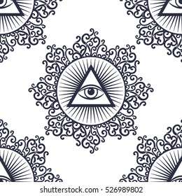 Vector seamless pattern with third eye in ornamental mandala