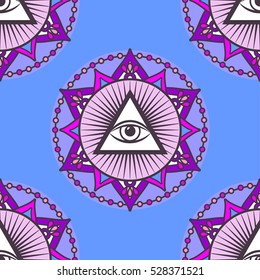 Vector seamless pattern with third eye in ornamental mandala