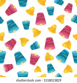 vector seamless pattern with threads and thimbles