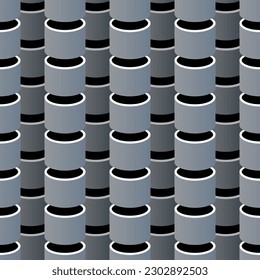 vector seamless pattern with a three-dimensional image of cylindrical figures in gray shades for decorating walls and other surfaces in an industrial style
