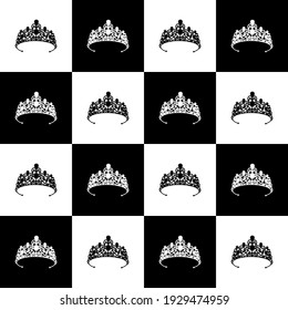 vector seamless pattern with tiara image in black and white