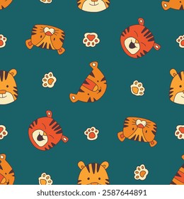Vector Seamless Pattern of Tiger Animal Paw Background for Fashion Wrapping Print Fabric Surface