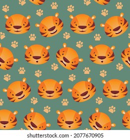 Vector seamless pattern with tiger cubs. Vector flat cartoon illustration. Cartoon flat style. For children, postcards, patterns, banners, prints.