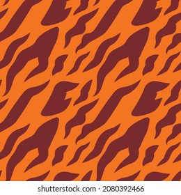 Vector seamless pattern with tiger stripes in a minimalistic style. Striped animals, jungle tiger fur texture pattern seamless repeating orange yellow black