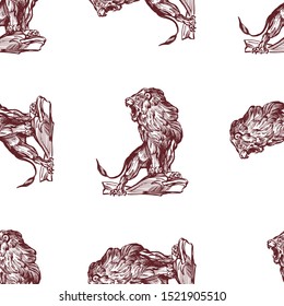 Vector seamless pattern with tigers isolated on the white background. Animal background for fabric or wallpaper design. - Vector.