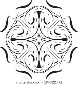 Vector seamless pattern tile. A decorative symmetrical element, hand drawn in ink (digital design).