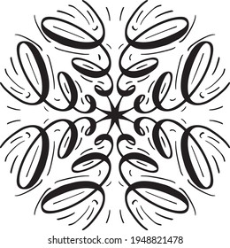 Vector seamless pattern tile. A decorative symmetrical element, hand drawn in ink (digital design).