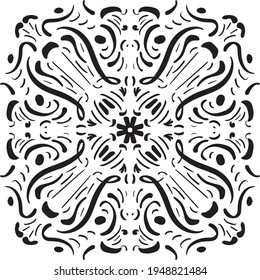 Vector seamless pattern tile. A decorative symmetrical element, hand drawn in ink (digital design).