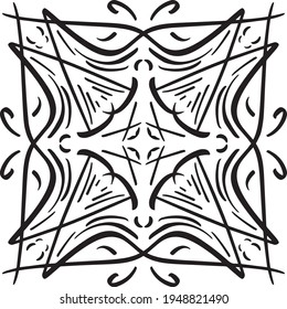Vector seamless pattern tile. A decorative symmetrical element, hand drawn in ink (digital design).