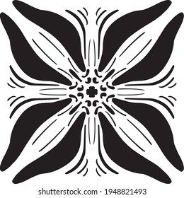 Vector seamless pattern tile. A decorative symmetrical element, hand drawn in ink (digital design).