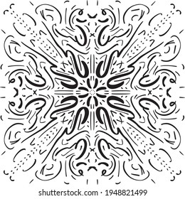 Vector seamless pattern tile. A decorative symmetrical element, hand drawn in ink (digital design).