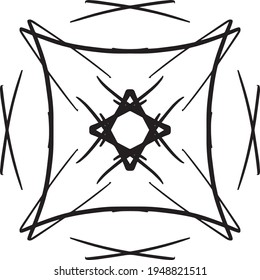 Vector seamless pattern tile. A decorative symmetrical element, hand drawn in ink (digital design).