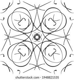 Vector seamless pattern tile. A decorative symmetrical element, hand drawn in ink (digital design).