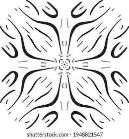Vector seamless pattern tile. A decorative symmetrical element, hand drawn in ink (digital design).