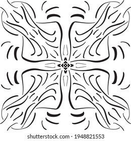 Vector seamless pattern tile. A decorative symmetrical element, hand drawn in ink (digital design).