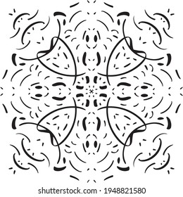 Vector seamless pattern tile. A decorative symmetrical element, hand drawn in ink (digital design).