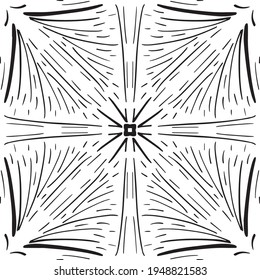 Vector seamless pattern tile. A decorative symmetrical element, hand drawn in ink (digital design).