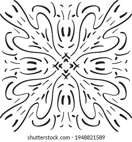 Vector seamless pattern tile. A decorative symmetrical element, hand drawn in ink (digital design).