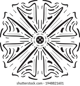 Vector seamless pattern tile. A decorative symmetrical element, hand drawn in ink (digital design).