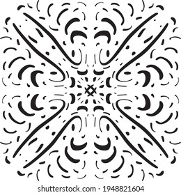 Vector seamless pattern tile. A decorative symmetrical element, hand drawn in ink (digital design).