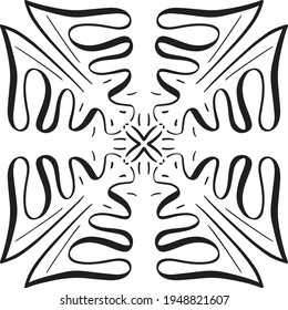 Vector seamless pattern tile. A decorative symmetrical element, hand drawn in ink (digital design).