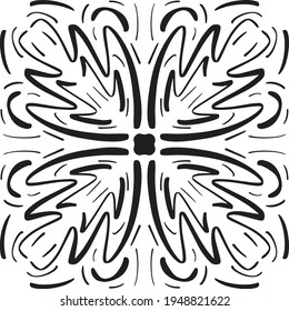 Vector seamless pattern tile. A decorative symmetrical element, hand drawn in ink (digital design).