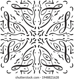 Vector seamless pattern tile. A decorative symmetrical element, hand drawn in ink (digital design).