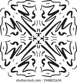 Vector seamless pattern tile. A decorative symmetrical element, hand drawn in ink (digital design).