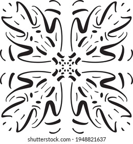 Vector seamless pattern tile. A decorative symmetrical element, hand drawn in ink (digital design).