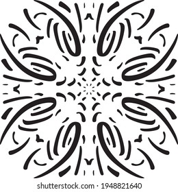 Vector seamless pattern tile. A decorative symmetrical element, hand drawn in ink (digital design).