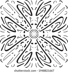 Vector seamless pattern tile. A decorative symmetrical element, hand drawn in ink (digital design).