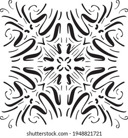 Vector seamless pattern tile. A decorative symmetrical element, hand drawn in ink (digital design).