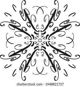 Vector seamless pattern tile. A decorative symmetrical element, hand drawn in ink (digital design).