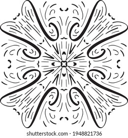 Vector seamless pattern tile. A decorative symmetrical element, hand drawn in ink (digital design).