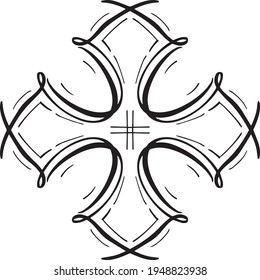 Vector seamless pattern tile. A decorative symmetrical element, hand drawn in ink (digital design).