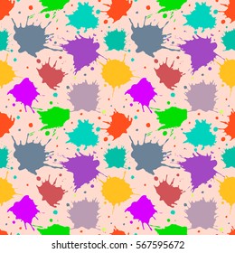 Vector seamless pattern, tile with inc splash, blots, smudge and brush strokes. Grunge endless template for web background, prints, wallpaper, surface, wrapping, repeat elements for design