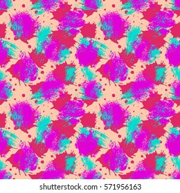 Vector seamless pattern, tile with inc splash, blots, smudge and brush strokes. Grunge endless template for web background, prints, wallpaper, surface, wrapping, repeat elements for design.