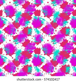 Vector seamless pattern, tile with inc splash, blots, smudge and brush strokes. Grunge endless template for web background, prints, wallpaper, surface, wrapping, repeat elements for design