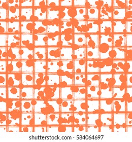 Vector seamless pattern, tile with inc splash, blots, smudge and brush strokes. Grunge red endless template for web background, prints, wallpaper, surface, wrapping, repeat elements for design