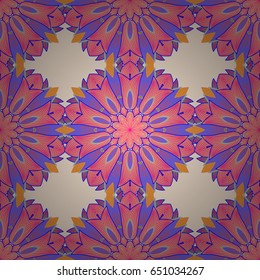 Vector seamless pattern tile with mandalas. Vintage decorative elements. Islam, Arabic, Indian, ottoman motifs. Perfect for printing on fabric or paper. Hand drawn sketch on colorfil background.