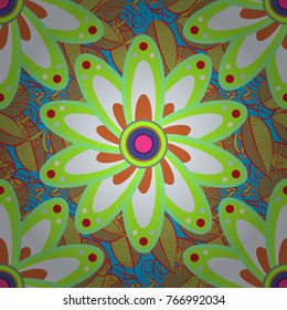 Vector seamless pattern tile with mandalas. Hand drawn sketch on green, neutral, red colors. Vintage decorative elements. Perfect for printing on fabric or paper. Islam, Arabic, Indian, ottoman motifs