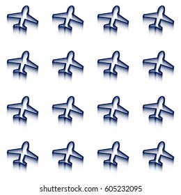 Vector seamless pattern. Tiled square background with airplane icon. White background.