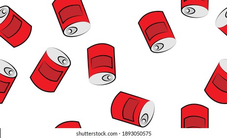 Vector seamless pattern with tin cans of tomato soup in retro style on light background. Repeatable illustrations for condensed tomato soup