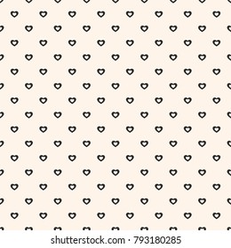 Vector seamless pattern with tiny hearts. Abstract minimal geometric black and white texture, repeat tiles. Valentines day background. Love romantic theme. Simple monochrome design for decor, textile