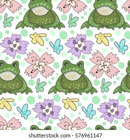 Vector seamless pattern of toad with decorative elements