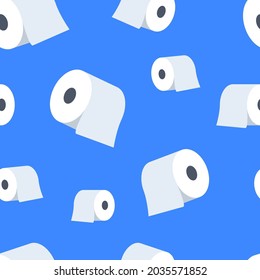 Vector Seamless Pattern, Toilet Paper Rolls on Bright Blue Background, Vector Art.