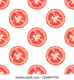 Vector seamless pattern of tomato slices on white background